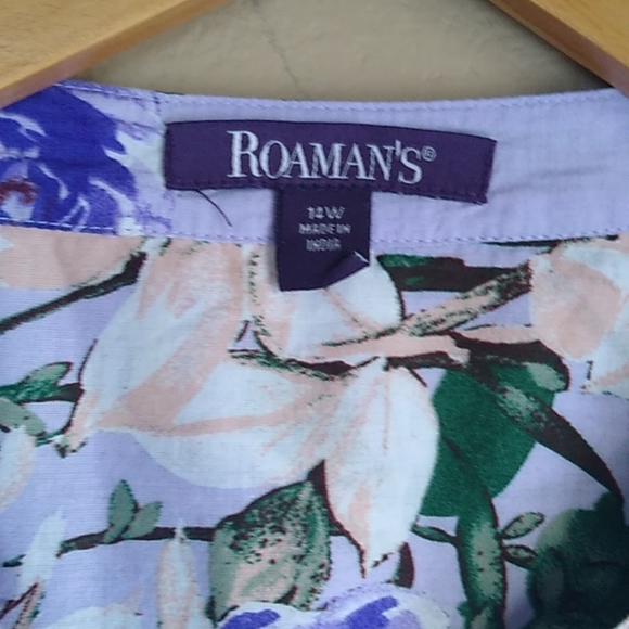 Roman's Floral Light weight purple plus size 14W button front top. - Picture 5 of 9